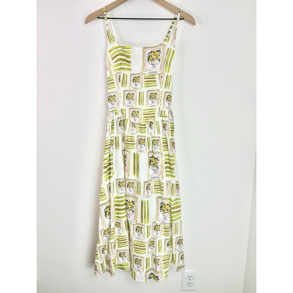 Corey Lynn Calter Sleeveless Midi Dress (Sz XS) Lemon Tile Seamed Waist Summer